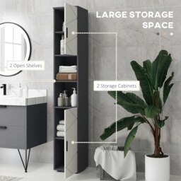 Rackhams Tall Bathroom Storage Cabinet, Slim Bathroom Cabinet with Soft Close - Light Grey - thumbnail 4