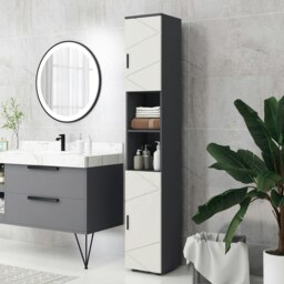 Rackhams Tall Bathroom Storage Cabinet, Slim Bathroom Cabinet with Soft Close - Light Grey