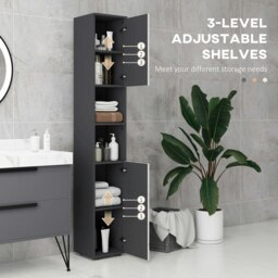 Rackhams Tall Bathroom Storage Cabinet, Slim Bathroom Cabinet with Soft Close - Light Grey - thumbnail 5