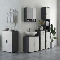 Rackhams Tall Bathroom Storage Cabinet, Slim Bathroom Cabinet with Soft Close - Light Grey - thumbnail 3