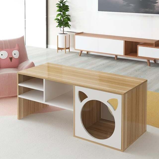 Rackhams Marioni Coffee Table With Pet House, Wood - Oak + White - Oak + White - image 1