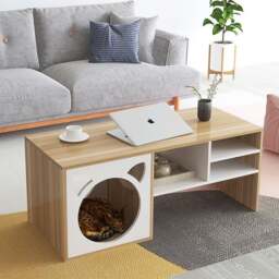 Rackhams Marioni Coffee Table With Pet House, Wood - Oak + White - Oak + White - thumbnail 4
