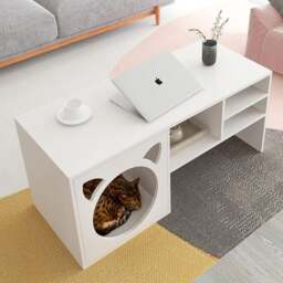 Rackhams Marioni Coffee Table With Pet House, Wood - Oak + White - Oak + White - thumbnail 5