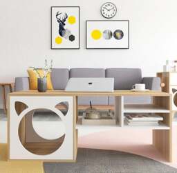 Rackhams Marioni Coffee Table With Pet House, Wood - Oak + White - Oak + White - thumbnail 3