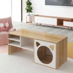 Rackhams Marioni Coffee Table With Pet House, Wood - Oak + White - Oak + White - thumbnail 1