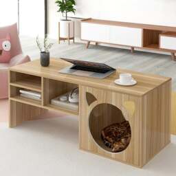 Rackhams Marioni Coffee Table With Pet House, Wood - Oak + White - Oak + White - thumbnail 6