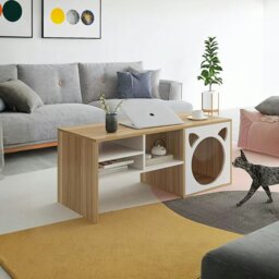 Rackhams Marioni Coffee Table With Pet House, Wood - Oak + White - Oak + White - thumbnail 2