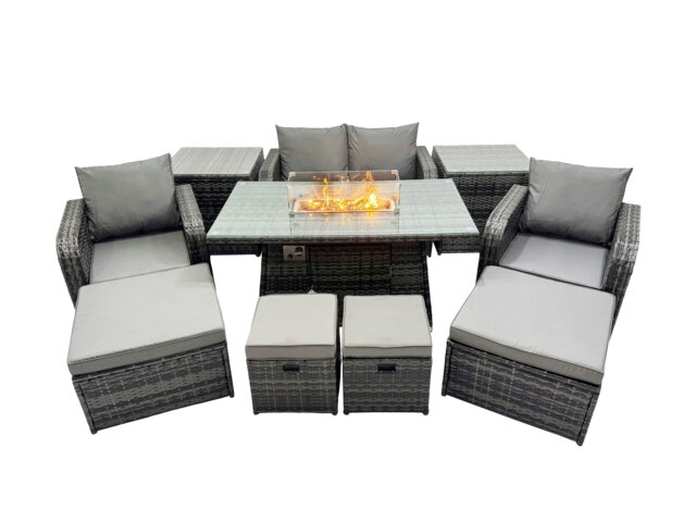 Rackhams Garden Outdoor Rattan Furniture Set Rattan Reclining Chair Love Sofa with 4 Stool Side Table Dark Grey Mixed - image 1
