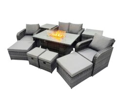 Rackhams Garden Outdoor Rattan Furniture Set Rattan Reclining Chair Love Sofa with 4 Stool Side Table Dark Grey Mixed - thumbnail 2