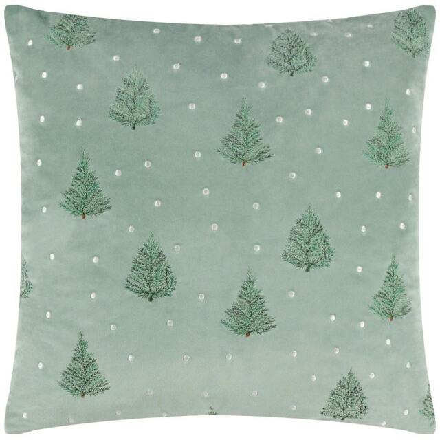 Rackhams Evergreen Classic Tree Embroidered Cushion Cover - Green - 43cm x 43cm - Green - 100% Polyester - image 1