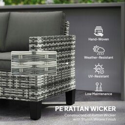 Rackhams Rattan Sofa w/ Cushions, 2 Seater Garden Furniture - Light Grey - 128W x 74D x 75Hcm - thumbnail 5
