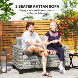 Rackhams Rattan Sofa w/ Cushions, 2 Seater Garden Furniture - Light Grey - 128W x 74D x 75Hcm - thumbnail 4