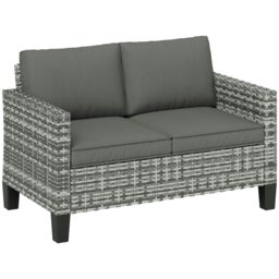 Rackhams Rattan Sofa w/ Cushions, 2 Seater Garden Furniture - Light Grey - 128W x 74D x 75Hcm - thumbnail 3
