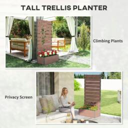 Rackhams 34 x 69.5cm Garden Planter Box, with Back Trellis, Brown - thumbnail 6