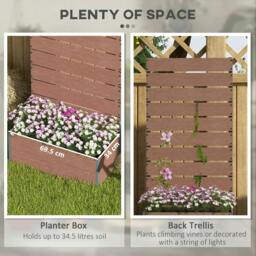 Rackhams 34 x 69.5cm Garden Planter Box, with Back Trellis, Brown - thumbnail 4