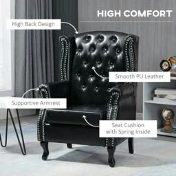 Rackhams Wingback Accent Chair Tufted Chesterfield-style Armchair with Nail Head Trim for Living Room Bedroom Black - thumbnail 4