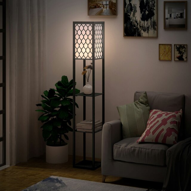 Rackhams Modern Floor Lamp with 4-tier Open Shelves Storage Display - image 1