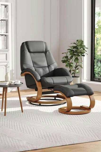 Rackhams Contemporary Leather Soft Recliner with Footstool - Black - image 1