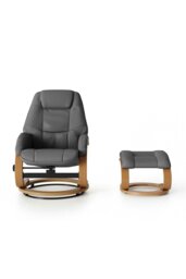Rackhams Contemporary Leather Soft Recliner with Footstool - Black - thumbnail 5