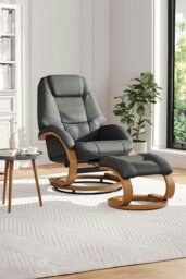 Rackhams Contemporary Leather Soft Recliner with Footstool - Black