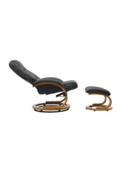 Rackhams Contemporary Leather Soft Recliner with Footstool - Black - thumbnail 4