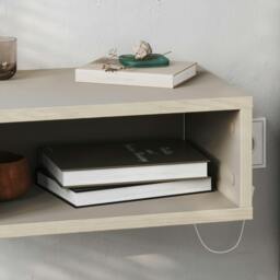 Rackhams Modern Floating Bedside Table w/ LED Lights 45cm Wall-Mount Nightstand End Table Open Shelf Bedroom - White-Retro Grey - thumbnail 5