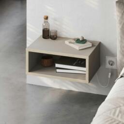 Rackhams Modern Floating Bedside Table w/ LED Lights 45cm Wall-Mount Nightstand End Table Open Shelf Bedroom - White-Retro Grey - thumbnail 2
