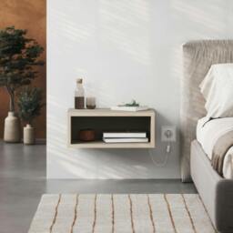 Rackhams Modern Floating Bedside Table w/ LED Lights 45cm Wall-Mount Nightstand End Table Open Shelf Bedroom - White-Retro Grey - thumbnail 6