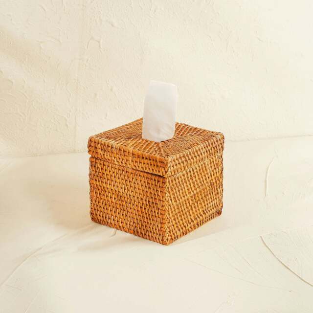 Rackhams Square Rattan Tissue Cover - Wicker Tissue Boxes - Honey Brown - image 1