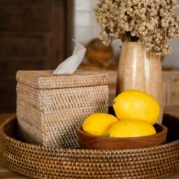 Rackhams Square Rattan Tissue Cover - Wicker Tissue Boxes - Honey Brown - thumbnail 4
