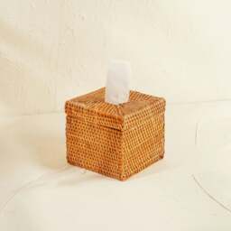 Rackhams Square Rattan Tissue Cover - Wicker Tissue Boxes - Honey Brown