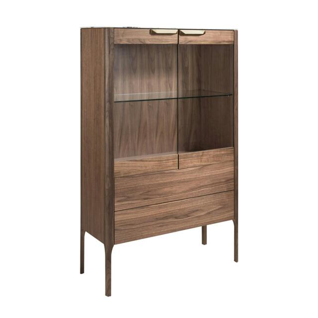 Rackhams Walnut High Sideboard With Imitation Marble Glass Top and Interior Lighting 3075