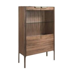 Rackhams Walnut High Sideboard With Imitation Marble Glass Top and Interior Lighting 3075 - thumbnail 1