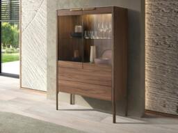 Rackhams Walnut High Sideboard With Imitation Marble Glass Top and Interior Lighting 3075 - thumbnail 3