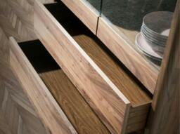 Rackhams Walnut High Sideboard With Imitation Marble Glass Top and Interior Lighting 3075 - thumbnail 6