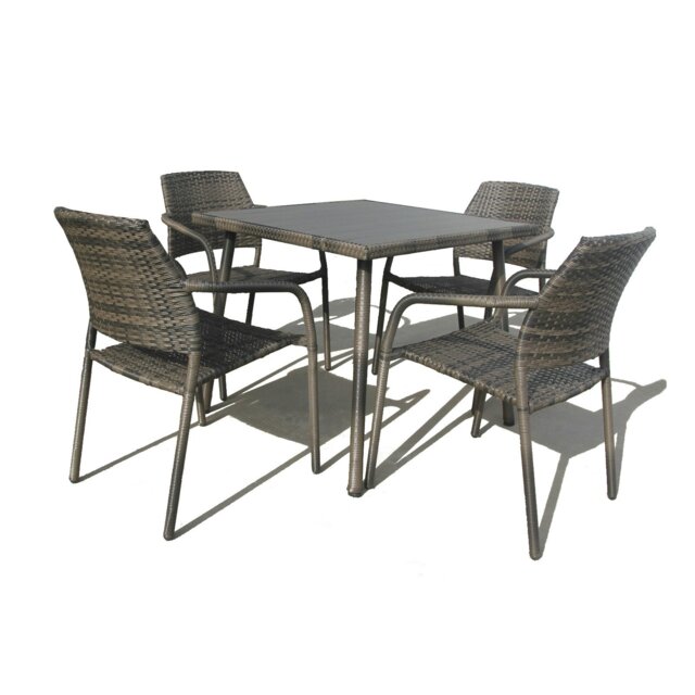 Rackhams Outdoor Rattan Wicker Garden Furniture Dining Set with Stackable Rattan Chairs, Weatherproof Wicker Rattan Furniture Set - 84L x84W x74H+4 Chair - 5 - Square Table - image 1