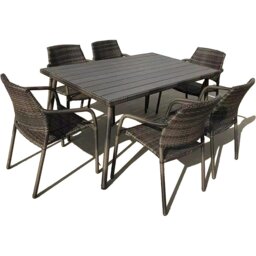 Rackhams Outdoor Rattan Wicker Garden Furniture Dining Set with Stackable Rattan Chairs, Weatherproof Wicker Rattan Furniture Set - 84L x84W x74H+4 Chair - 5 - Square Table - thumbnail 2