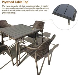 Rackhams Outdoor Rattan Wicker Garden Furniture Dining Set with Stackable Rattan Chairs, Weatherproof Wicker Rattan Furniture Set - 84L x84W x74H+4 Chair - 5 - Square Table - thumbnail 6