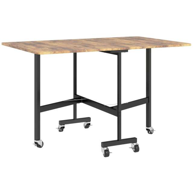 Rackhams Six-Seater Drop-Leaf Dining Table, with Wheels - Brown Wood-Effect