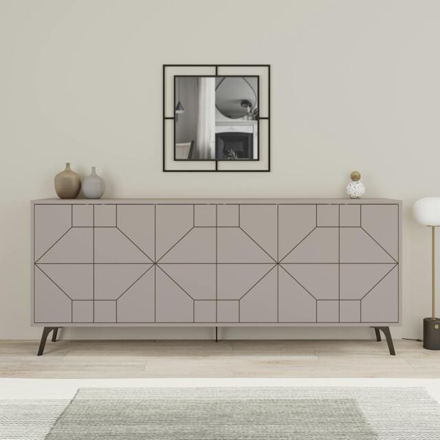 Rackhams Dune Gold Marble Effect Geometric 6 Door Sideboard with Metal Legs (W) 181cm - Mocha Grey - image 1