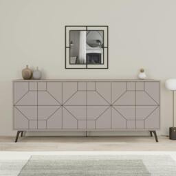 Rackhams Dune Gold Marble Effect Geometric 6 Door Sideboard with Metal Legs (W) 181cm - Mocha Grey