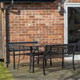 Rackhams Outdoor 4 Person Rectangular Glass Top Garden Dining Table and 2 Benches Set - Outdoor Furniture Sets - thumbnail 1