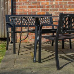 Rackhams Outdoor 4 Person Rectangular Glass Top Garden Dining Table and 2 Benches Set - Outdoor Furniture Sets - thumbnail 2