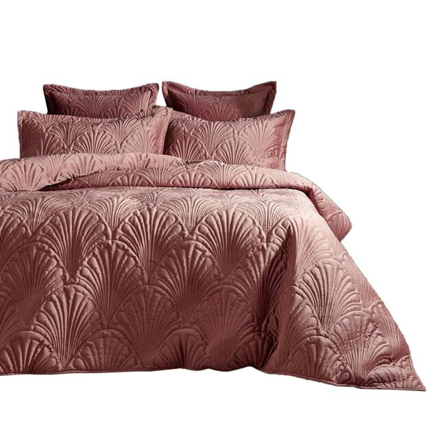Rackhams Palmeria Velvet Quilted Duvet Cover Set - Blush - Single - Blush - 50% Polyester/50% Cotton - image 1