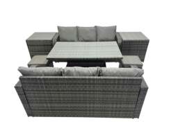 Rackhams Rattan Garden Furniture Dining Set 8 seater Height Adjustable Rising Table Sofa Set with 2 Side Table 2 Small Footstools Dark Grey Mixed - thumbnail 2