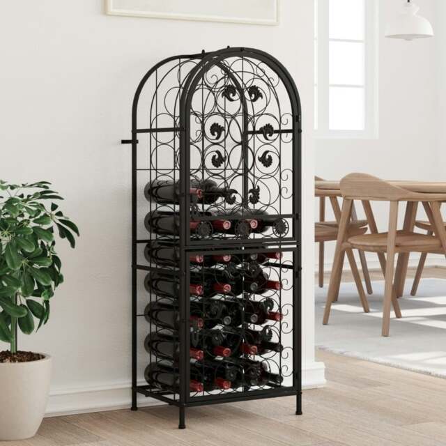 Rackhams Wine Rack for 41 Bottles Black 45x36x120 cm Wrought Iron