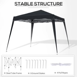 Rackhams Garden Pop up Gazebo Tent Party Water-resistant 2.5 x 2.5M Black - thumbnail 5