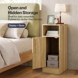 Rackhams Bedside Table 2 Pc Narrow Side Table Boho Rattan Storage For Bedroom Wood - thumbnail 5