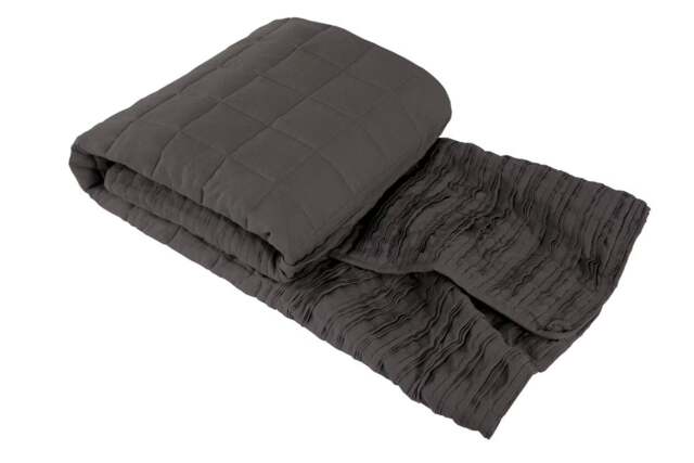 Rackhams Pure Washed Linen' Quilted Throw - Black - Standard