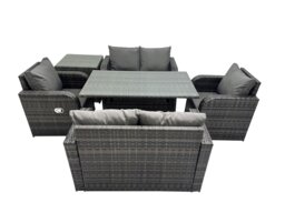 Rackhams 6 Seat Outdoor Wicker PE Rattan Garden Furniture Set Dining Table Sofa Sets with Side Table Dark Grey Mixed - thumbnail 1